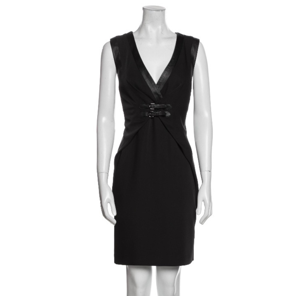Ted Baker plunge neckline leather trim mini dress